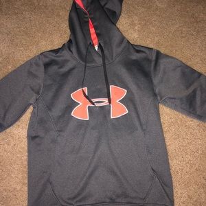 grey and pink under armor sweatshirt